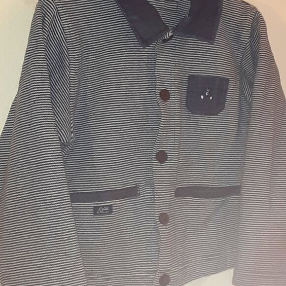 Boys Cute Size 5 6 Familiar Blue School Striped Teddy Bear Cardigan Sweater - Picture 2 of 6